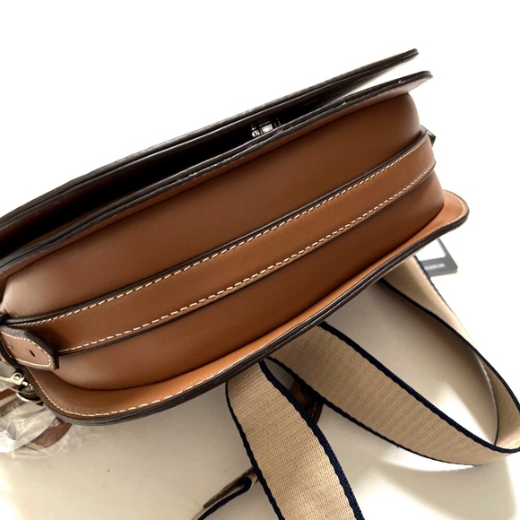 NWT TRUE RELIGION Saddle Flap Denim Crossbody Bag Stitched Horseshoe Logo Brown - Picture 6 of 9